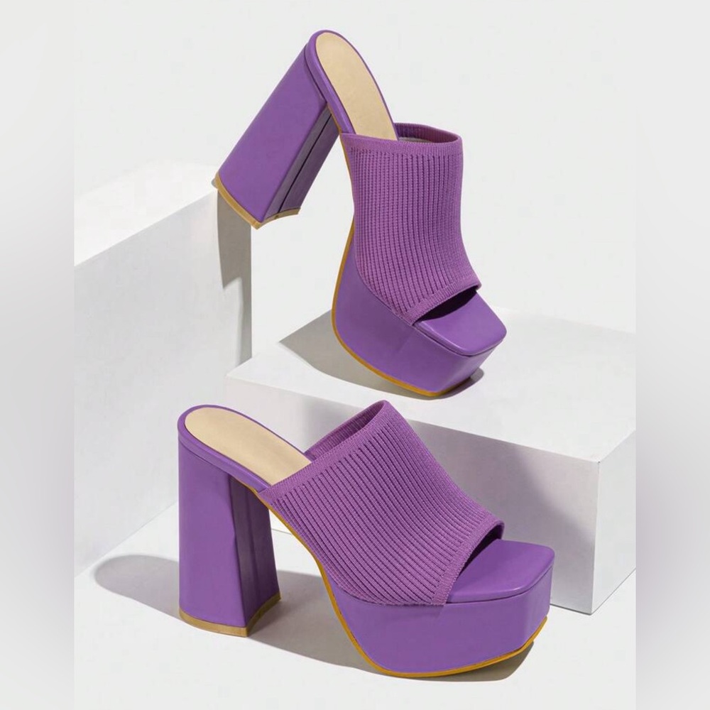 Purple chunky comfy heels  38 size fits 38.5 match 13 going on 30 dress posted